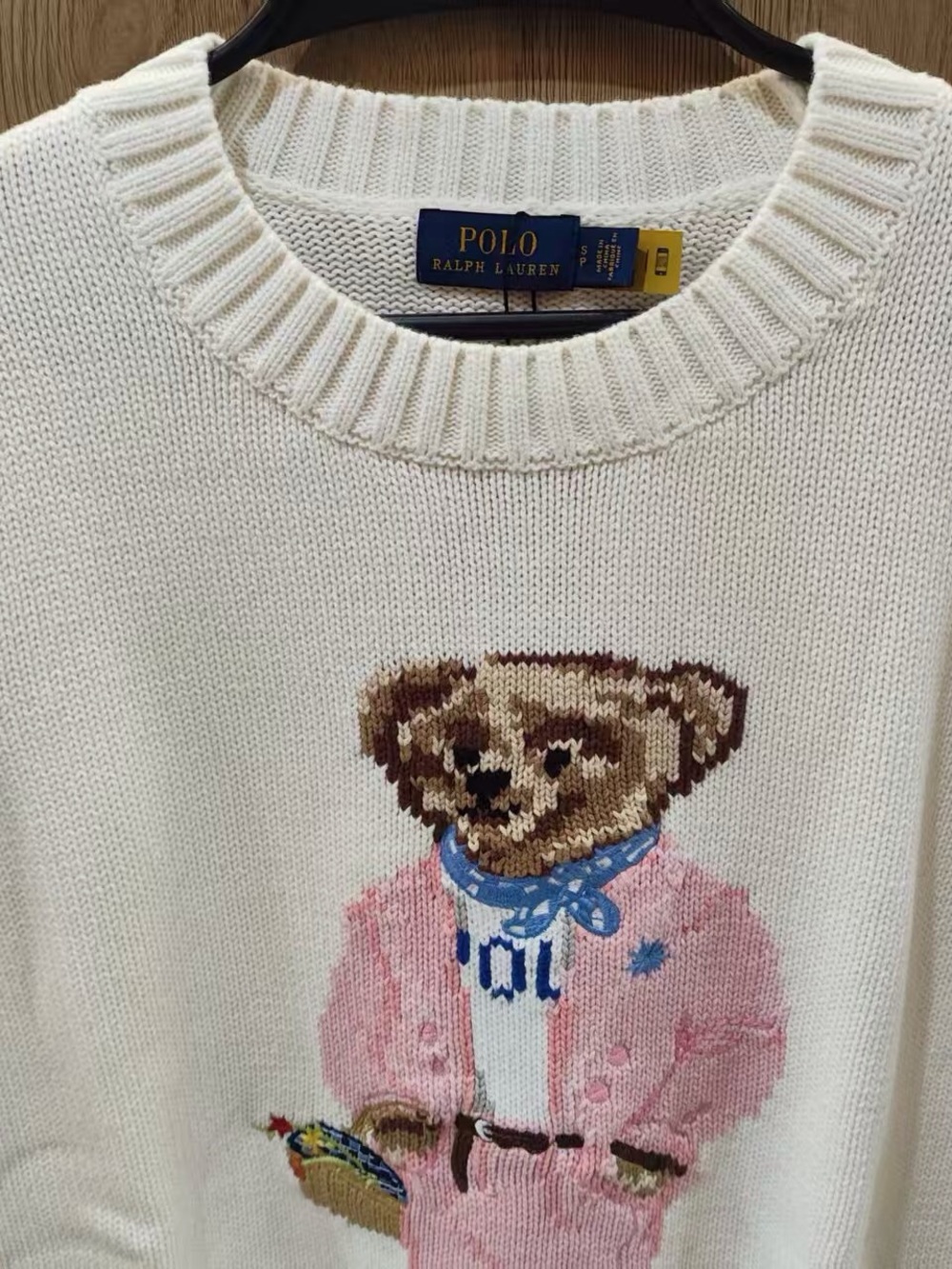 Polo by Ralph Lauren Women’s Cream Teddy Bear Knit Sweater with Pink Jacket - Picture 5 of 6